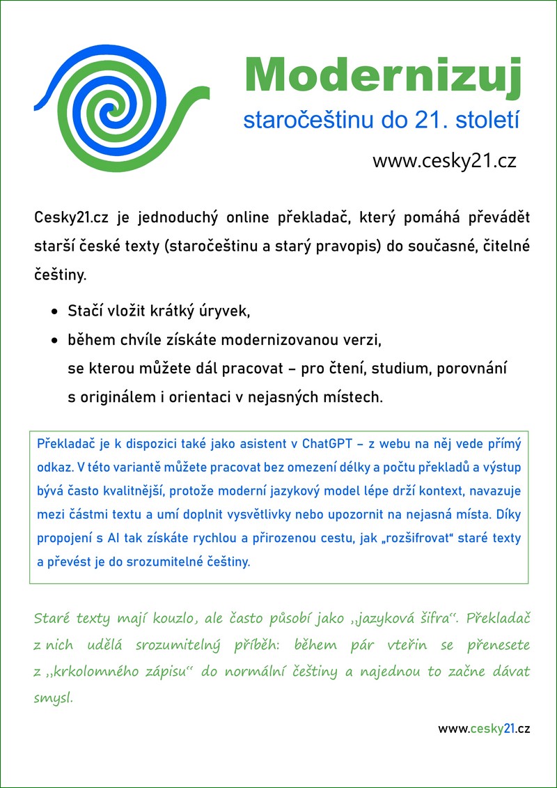 Logo – Modernizuj starocestinu cesky21.cz – Informační leták 1